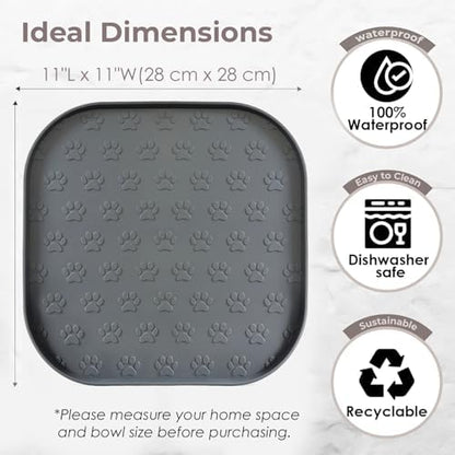 2 Pack Pet Feeding Mats, Waterproof Anti-Slip Placemats for Dog Cat Bowl Silicone Pet Food Mat, Raised Edge Prevent Spills on Floor & Carpet, Dishwasher Safe (2 Black, 11" x 11") - Image 5