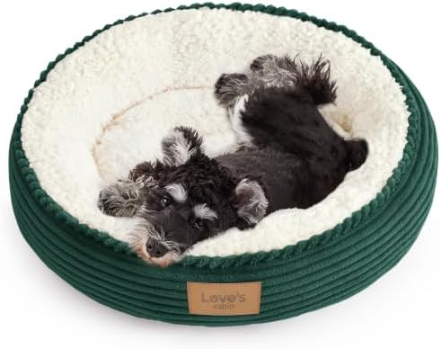 Love's cabin Round Donut Cat and Dog Cushion Bed, 24in Pet Bed for Small or Medium Dogs, Anti-Slip & Water-Resistant Bottom, Soft Durable Fabric Pet Beds, Washable Calming Cat Bed Dark Green by Lovescabin
