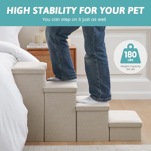 COZY KISS Dog Stairs with Storage, 22" H Wider Dog Steps, 4-Step - Image 6