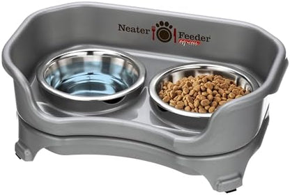 Neater Feeder Express Mess Proof Cat Bowls Elevated, No Spill Feeding Station, Stainless Steel Dishes for Food and Water, Raised Bowls for Indoor Cats, No Fatigue Whisker Friendly Dish, Grey by NeaterPets