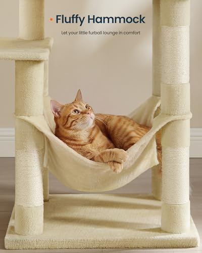 SONGMICS HOME Cat Tree for Indoor Cats, Multi-Level Cat Tower with Sisal Scratching Posts, Hammock and Condo, Beige - Image 4