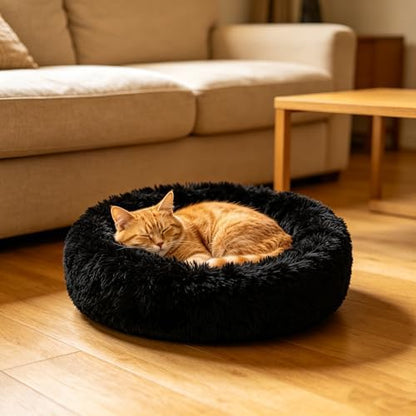Cat Beds for Indoor Cats - Cat Bed Washable 20/24 inches, Dog Beds for Small Medium Dogs, Anti Anxiety Round Fluffy Plush Faux Fur Cat Bed, Thick Bottom (Dark, Medium) - Image 6