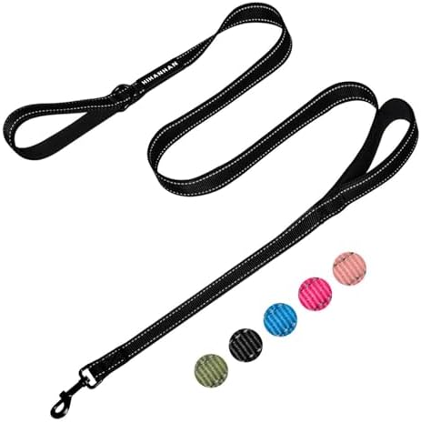 Reflective Dog Leash with Double Handle, Dog Leash 6 FT Long, Supports Medium, and Large Dogs, Heavy Duty for Walking, Running, and Training, Black by Unknown