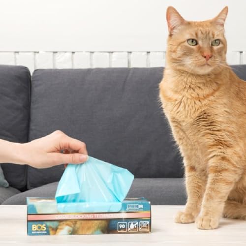 Best Odor-Sealing Cat Poop Bags, BOS for Pet Waste & Kitty Litter - Disposal Bags - Scent & Smell Free (90 bags) [Size: M, Color: Light blue] NOT a litter box liner (Pack of 1) - Image 2