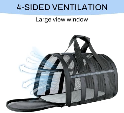 Soft Sided Pet Carrier, Airline Approved Dog Cat Travel Bag with Mesh Windows, Collapsible Portable Pet Carrier for Small Medium Dogs Cats (Black) - Image 3