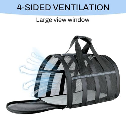 Soft Sided Pet Carrier, Airline Approved Dog Cat Travel Bag with Mesh Windows, Collapsible Portable Pet Carrier for Small Medium Dogs Cats (Black) - Image 3