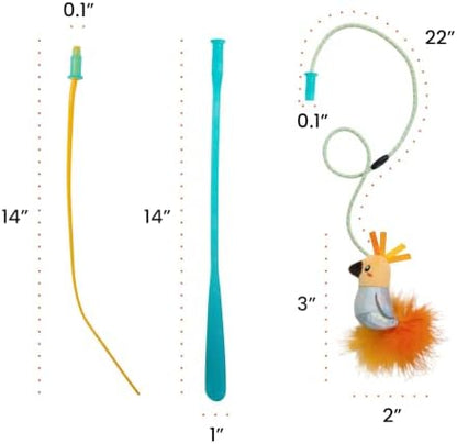 Catstages Flutter Frenzy Prey Wand Set Cat Toy for Cats & Kittens, 2 Interchangeable Attachments, Prey-Like Tail & Plush Bird on Stretchy Cord - Image 7