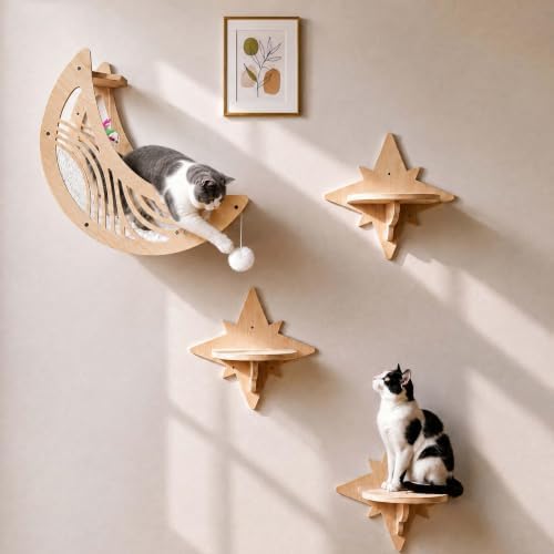 Moon & Star Cat Wall Shelves, Modern Cat Wall Furniture for Indoor Cats - Image 4