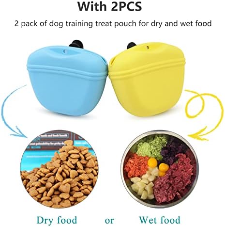 Dog Treat Pouch 2 Pack, Dog Treat Training Pouch, Silicone Pet Treat Bag BPA Free/Clip/Magnetic Dog Walk (Yellow & Blue) - Image 3