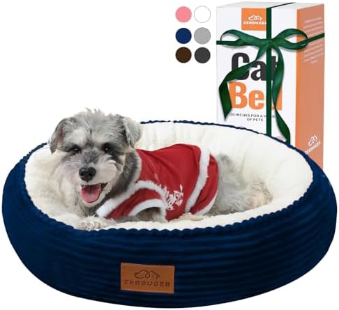 Zerbuger 23in Navy Blue Round Dog Bed Sofa for Dogs Cats, Machine Washable by Zerbuger