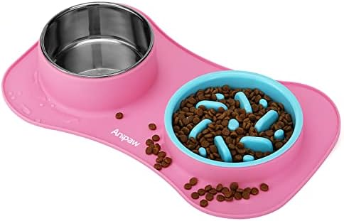 Slow Feeder Dog Bowls 3 in 1 Stainless Steel Food Water Bowl to Slow Eating by Anipaw