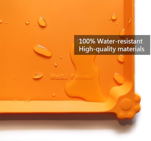 Hoki Found Silicone Non Slip Pet Feeding Mats - Bowl Placemat - Waterproof Dog Cat Food Mats - Orange - Image 3