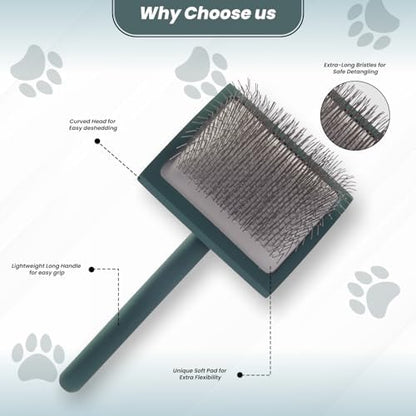 Self- Cleaning Slicker Brush for Dogs Suitable for Short & Long Haired Dogs and Effective Deshedding for Pet Grooming, Undercoat Removal, Tangle-Free Fur (Green Brush + Comb) - Image 7