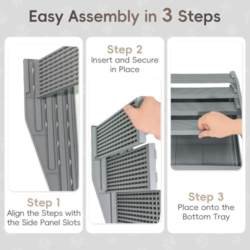 Adjustable Litter Box Step, Elevated Cat Ramp/Stairs with Filter Function, Anti-Tracking, Easy to Clean, Fits Automatic Litter Boxes, for Small & Elderly Cats, Non-Slip(Grey) - Image 6