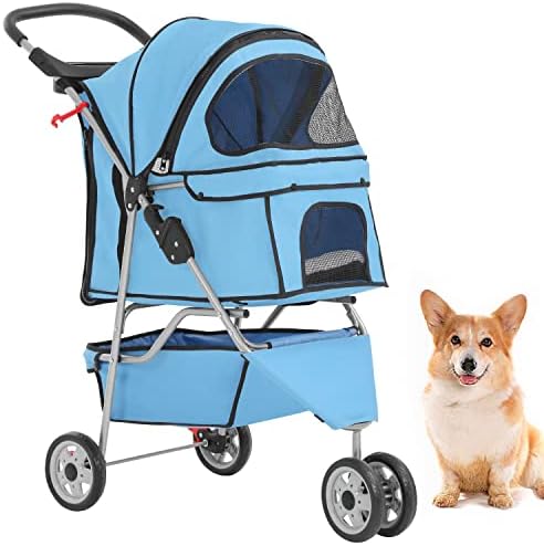 BestPet | 3-Wheel Foldable Pet Stroller | Blue | Lightweight & Portable by BestPet
