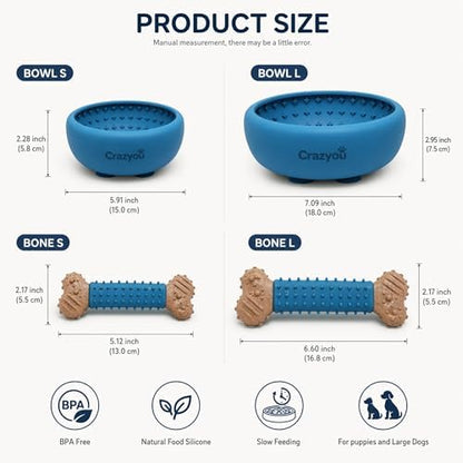 Silicone Dog Lick Bowl with Bone Chew Toy, Lick Mat Freezer Bowl (Blue, S) - Image 5