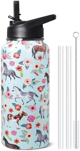 32oz Horse Stainless Insulated Aater Water Bottle with Straw,Horse Gym Hiking Sports Coffee Mug Cup Water Bottles,Horse Gifts for Women,Horse Decor Stuff Accessories by Unknown