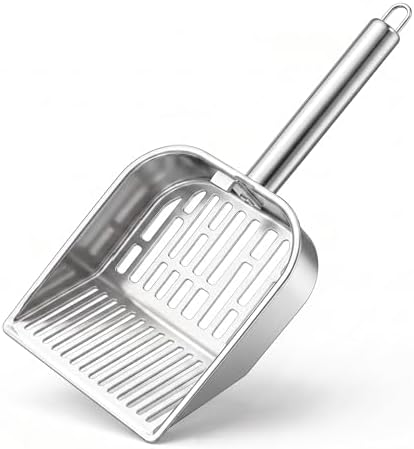304 Stainless Steel Cat Litter Scoop with Striped Sifter, One-Piece Metal Kitty Shovel for Tofu & Mixed Litter, Rust-Proof Deep Sifter for Easy Home Maintenance by Unknown