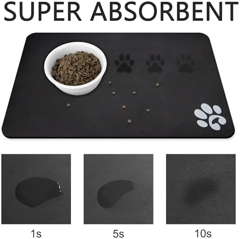 YCT Pet Cat Food Mats - Non Slip Super Absorbent, with Footprints Logo, 18.1 x 11.8 inches, Brown - Image 2