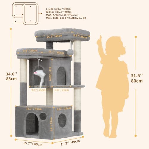 Heybly 34.6" Cat Tree Anti-Tipping Floor Cat Condo for Kittens, HCT205SW - Image 5