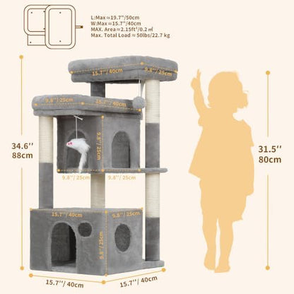 Heybly 34.6" Cat Tree Anti-Tipping Floor Cat Condo for Kittens, HCT205SW - Image 5