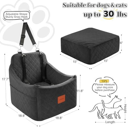 Small Dog Car Seat, Memory Foam Dog Booster Car Seats with Thick Cushion for Medium Dogs Under 35lbs, Detachable Washable Pet Seat with Storage Pockets,2 Safety Belts (Black, Medium) - Image 3