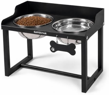 Mess Proof Elevated Dog Bowls for Medium and Large Dogs - Non-Spill Design - 10'' Tall Raised Dog Food Bowl Stand with Two 58oz Stainless Steel Bowls by SAPESTAR