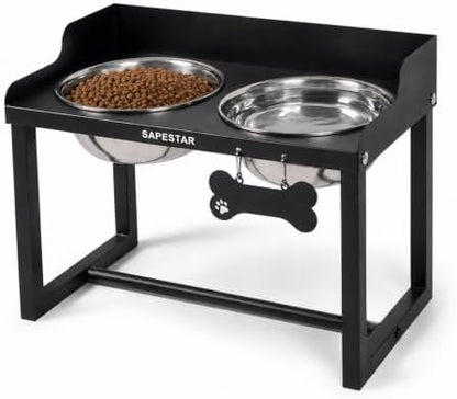 Mess Proof Elevated Dog Bowls for Medium and Large Dogs - Non-Spill Design - 10'' Tall Raised Dog Food Bowl Stand with Two 58oz Stainless Steel Bowls by SAPESTAR