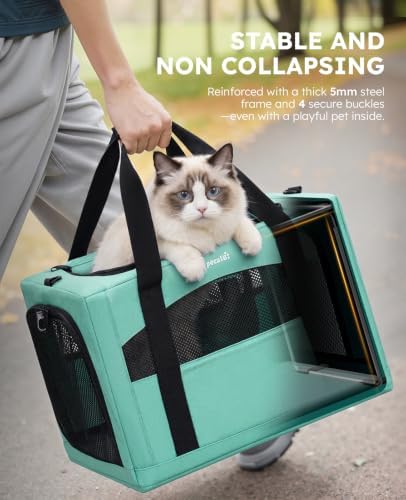 Pecute Cat Carrier Stable, Pet Carrier with Privacy Partition,Light Green - Image 2
