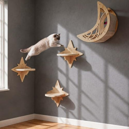 Moon & Star Cat Wall Shelves, Modern Cat Wall Furniture for Indoor Cats - Image 3