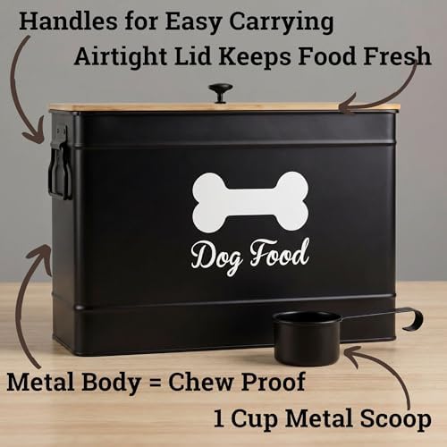 Metal Dog Food Container 15-20 lbs w/ Airtight Bamboo Lid, 70 Cup Capacity - Image 2