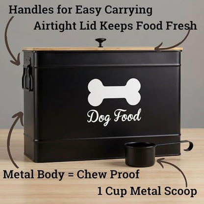 Metal Dog Food Container 15-20 lbs w/ Airtight Bamboo Lid, 70 Cup Capacity - Image 2