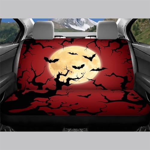 Car Rear Seat Covers Protector,Rear Cars Seat Cushion Dust and Scratch Proof Universal Fits Car,Truck,SUV,Vans Halloween Bat Branches-Red - Image 3