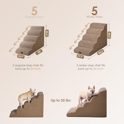 EHEYCIGA Curved Dog Stairs Ramp, 5-Step Extra Wide High Beds, Dog Steps - Image 3