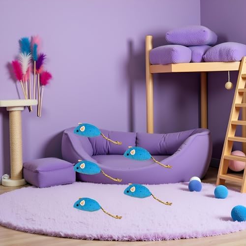 BWESOO 5Pcs Blue Catnip Toy, Catnip Toys Balls, Teaser Toy Mouse Shape Interactive Lightweight Relieve Boredom Pet Teething Toy Cat Supplies Blue Interested Catnip Toys - Image 4