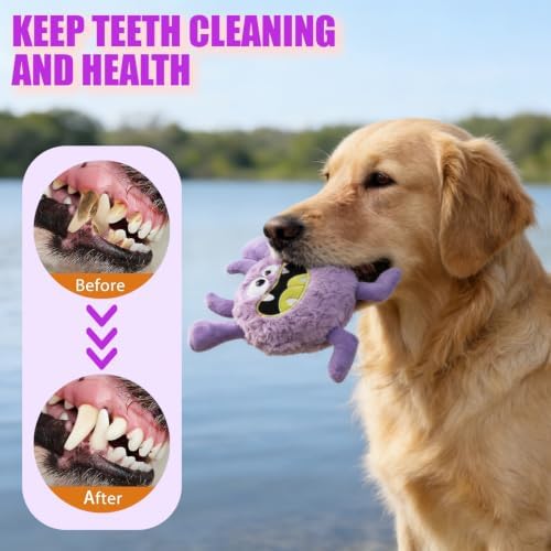 Monster Stuffed Squeaky Dog Toy, Crinkle Dog Plush Toy, Purple - Image 7