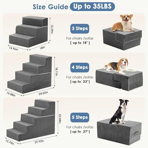 DUMOS Dog Stairs for Small and Medium Dogs, 3-Step Pet Steps, Standard,Grey - Image 3