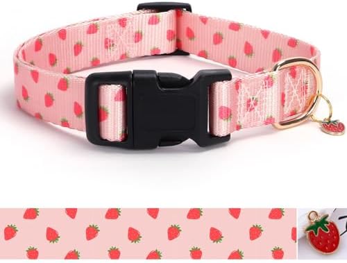 Pink Strawberry with Pendant Cute Dog Collar for Small Medium Large Dogs,XL by BOOMIBOO