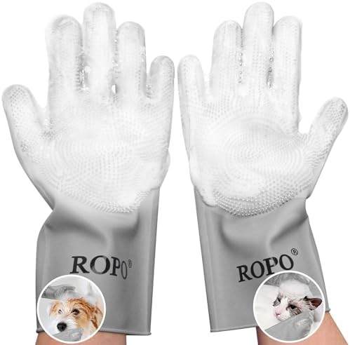 ROPO silicone gloves for pet grooming, multi-functional gloves for pet hair shedding, bathing, and massage (Grey) by Petsupplies