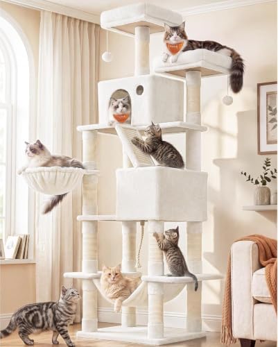 Feandrea Cat Tree, 81.1-in Large Cat Tower, Multi-Level Condo, Cream White - Image 2