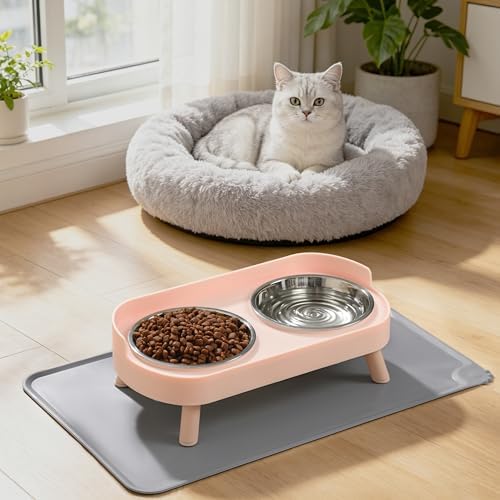 LoeJan Elevated Cat Bowls Set - Raised Cat Food and Water Bowl Set with Non Slip Stand - Pet Feeding Station with 2 Stainless Steel Bowls with Splash Proof Guard - Image 6