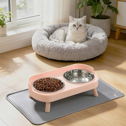 LoeJan Elevated Cat Bowls Set - Raised Cat Food and Water Bowl Set with Non Slip Stand - Pet Feeding Station with 2 Stainless Steel Bowls with Splash Proof Guard - Image 6
