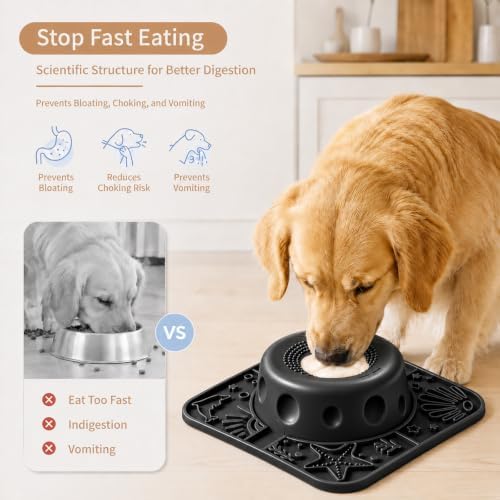 Dog Licking Slow Feeder Bowl with Rolling Ball Anti-Gulping, 2 in 1 Dog Non-Slip Lick Mat, Edible Silicone for Wet Food, Yogurt, Bone Broth, Nutrient Solution Black - Image 3