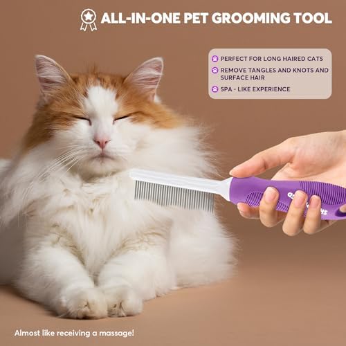 Detangling Pet Comb for Dogs & Cats with Long & Short Stainless Steel Metal Teeth for Removes Tangles and Knots - Detangler Grooming Tool for Dematting Matted Fur. - Image 5