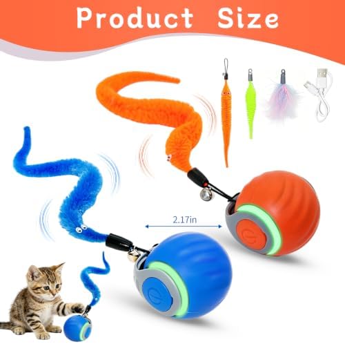Interactive Cat Toy Ball - Automatic Moving Cat Ball for Indoor Cats with 3 Tails, Rechargeable Silent Kitten Toy for Boredom & Exercise, Rolling Ball Toy with 2 Modes & 2 Speeds. - Image 2