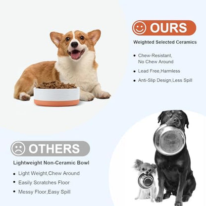 SPUNKYJUNKY Ceramic Dog and Cat Bowls 2 Pack, 6.1'' Dog and Cat Food Water Double Feeding Bowls Non-Slip for Cats and Medium Sized Breed Dogs Microwave Dishwasher Safe - 28.7 OZ, 2pcs, Pattern White - Image 3
