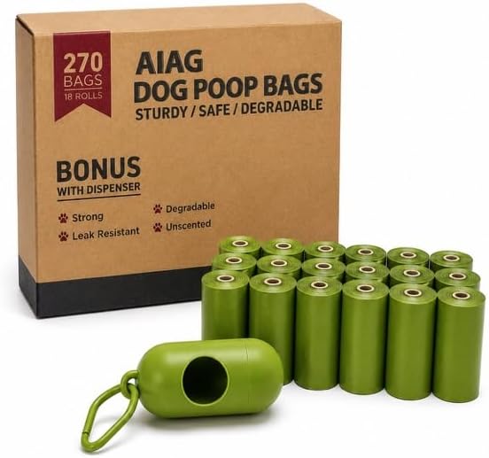 Dog Poop Bags Rolls with 1 Dispenser 270 Count (18 Rolls, 15 Bags per Roll), Leakproof, Unscented, Includes Leash Clip, Thick Strong, 8.5"W x 11.5"L by Unknown