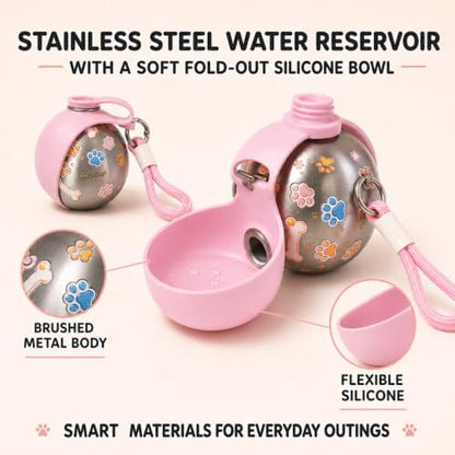 Dog Water Bottle Portable with Foldable Bowl, Stainless Steel - Image 7