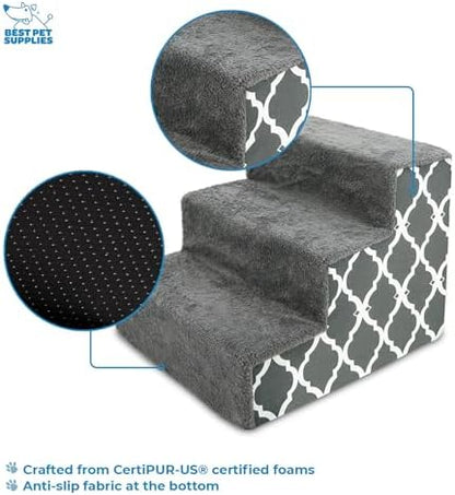 Best Pet Supplies Dog Stairs & Steps - Foam Steps for Small Dogs & Cats, Non-Slip Indoor Balanced Pet Step Support, Dog Ramp, No Assembly, Gray Lattice Print, 3-Step (13.5-inch Height) - Image 3