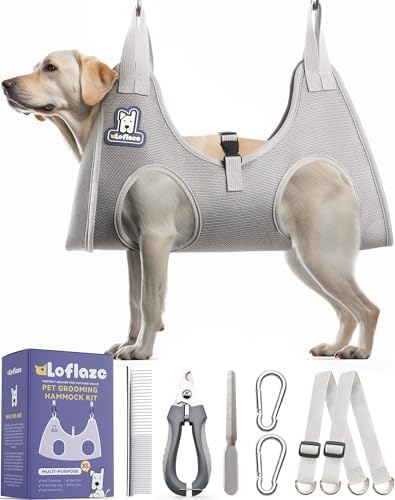Loflaze Dog Grooming Hammock Harness for Dogs & Cats with Pet Nail Clipper Trimmer - Cat Hanger Sling for Trimming Clipping Nails- Dog Hammock Restraint Bag for Small Medium Large pet （ Grey XL ） by Loflaze